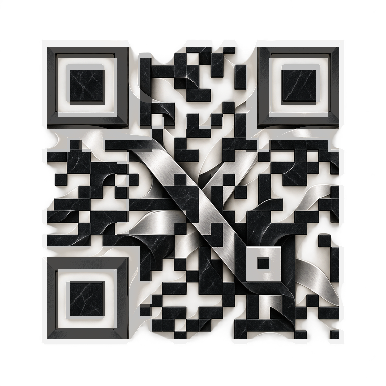 X identity woven into sculptural QR artwork